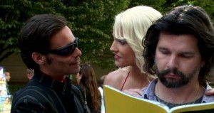 James Callis, Tricia Helfer, and Ronald D. Moore in "Battlestar Galactica"
