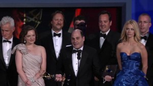 Matthew Weiner and the cast and crew of "Mad Men" accept the Emmy for Outstanding Drama Series