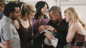 Naveen Andrews, Maggie Grace, Yunjin Kim, Dominic Monaghan, and Emelie de Ravin in "Lost"